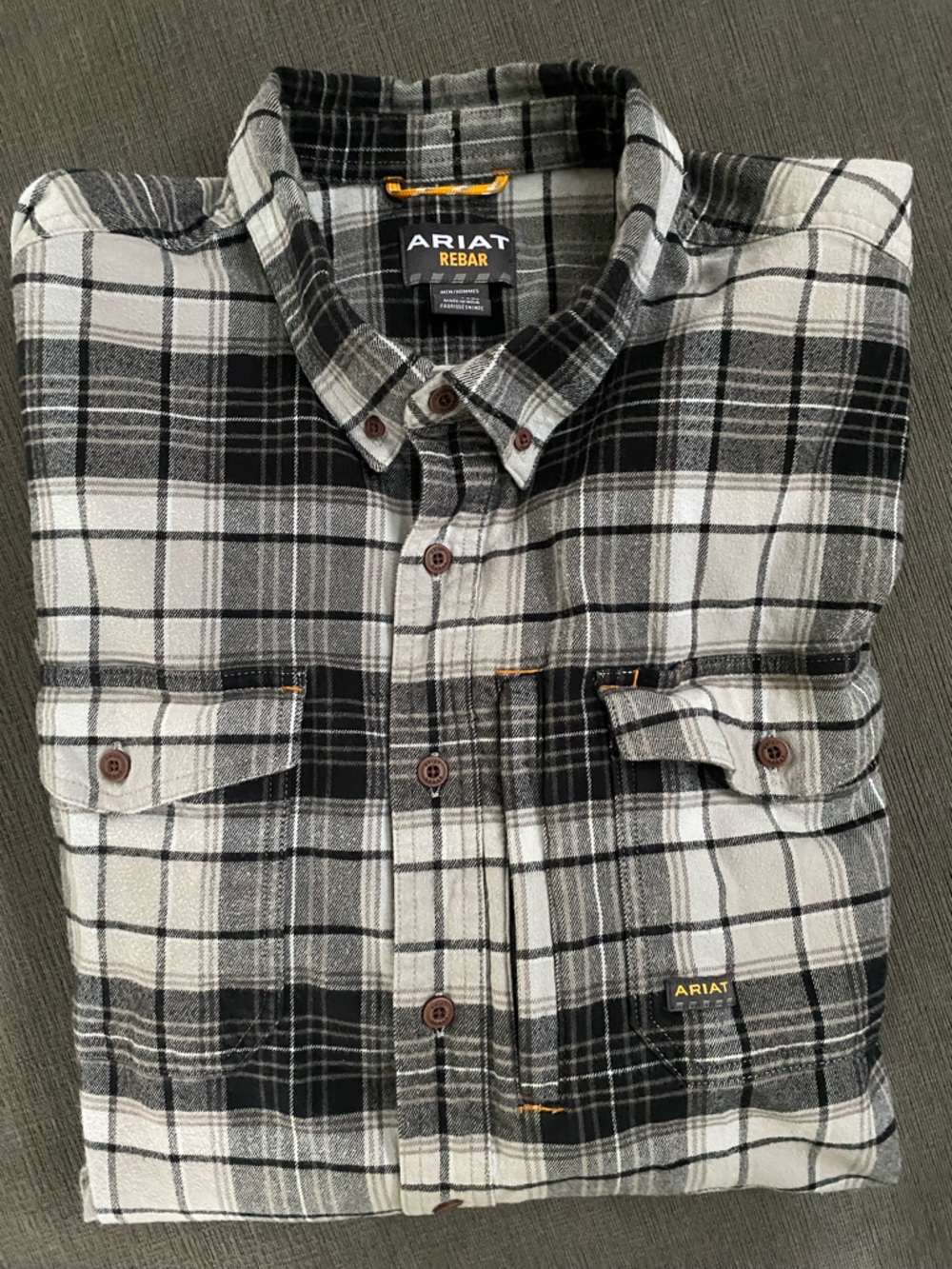 Ariat Black and White Plaid Button-Up Work Shirt 3XL